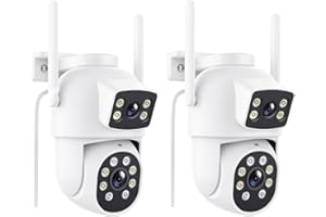 Reobiux 3K Telecamera Wi-Fi Esterno con Doppia Lente, Videocamera Sorveglianza Esterno con Visione Notturna a Colori, Rilevamento Umano, Audio Bidirezionale, Allarme Sonoro e Luminoso, IP66, 2 Pack