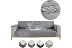 Carvapet Sofa Cover Waterproof Sofa Slipcover Water Resistant Chair Loveseat Settee Sofa Couch Furniture Cover Protector with Adjustable Elastic Straps for Dogs Cats (Grey, 2 Seater)
