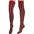 Tartan Check Pattern, Designer Over The Knee Socks, Girls Tartan Pattern Casual Over Knee Socks (Red)
