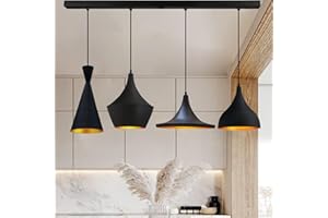 bamyum Lot de 4 Suspension Luminaire Industrielle de 26 cm pour Salle à Manger, Lustre Salon de, Lustre Bureau E27 en Métal, Vintage Lampe pour Chambre, Cuisine, Couloir, Café, Bar, Restaurant, Noir