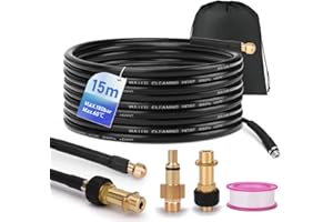 HERLLD 15M/50FT Pressure Washer Drain Pipe Cleaning Hose Cleaning Kit with 2 Adapter and Rigid Jet Nozzle, Compatible with Karcher K2, K3, K4, K5, K6, K7 and LAVOR Pressure Washer, 180 Bar