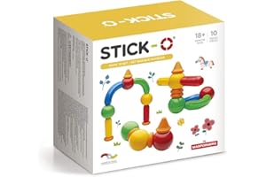 Stick-O Magnetic Building Blocks for Children from 1 Year Old Creative Construction Toy, Educational Toy with Magnet, 20 Models for Girls and Boys, Montessori Toy, 10 Pieces Set