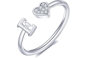 FUNEIA Herz Ring mit Buchstaben Damen Frauen Gold Silber Rosegold Verstellbarer Initiale A-Z Zirkonia Fingerring Stapelring Wasserfest Buchstabering Schmuck Mädchen Geschenkbox