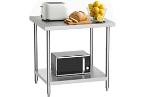 WUDLEP Stainless Steel Kitchen Prep Table, 90 x 60 x 85 cm Worktable with Undershelf, Heavy Duty Commercial Kitchen Table, Supports 330Lbs, for Restaurant, Home, Hotel