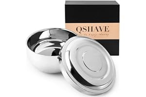 QShave Stainless Steel Shaving Bowl with Lid 4 Inch Diameter Large Deep Size Chrome Plated Shinning Finish Shave Soap Cup Mug