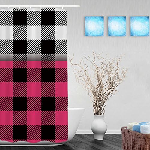 Black Pink And White Grid Shower Curtain Concise And Fashion Designed Shower Curtains Waterproof Mildewproof Polyester Fabric 36"x72"Inch