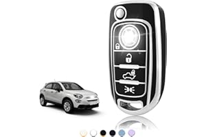 TOOMUME Cover Chiave TPU, Custodia Chiave Adatto per Fiat 500X 500L 500 Tipo Egea Toro Cronos Mirror Lounge Punto Jeep Renegade Dodge Neon, Copri Chiavi Guscio Chiave Auto Telecomando - Flip Key