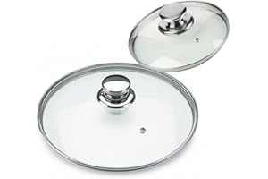ALZA, S.L. ALZA ® Basic set de tapas de cristal universales, 20 + 24cm de diámetro total, para ollas, cazuelas, cazos, sartenes, con orificio de extracción de vapor, fabricada en acero inoxidable y cristal