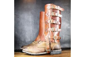 MOOKE Mittelalterliche Wikinger Ritter Gamaschen Leder Bein Rüstung Verstellbare Beinschienen Stiefel Schuhe Abdeckung Für Männer Frauen LARP Renaissance Cosplay Kostüm