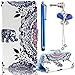 Produktbild Sunroyal Leder Hülle im Bookstyle Handyhülle für Motorola Moto G 3. Generation 12.7cm 5 Zoll Bunt Wallet Case Style mit Karten-Fächern, Standfunktion Premium Hybrid Combo Flip Case Cover + 1x Blau Schleife Kristall Bling Strass Diamant Anti Staub Schutz Stecker Stöpsel + 1x Eingabestift Stylus, Lila Elefant Muster Pattern