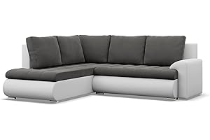 ‎MEBLIGO Mebligo - Ecksofa mit Schlaffunktion und 2 Bettkasten Dunkelgrau + Grau 230x89x200 (BxHxT) FORESTA - Links Eckcouch, Sofas & Couches, Couch L Form, Cauchsofa, Sofa Wohnzimmer, Ecke Sofa