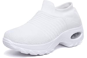 HOTCHAM Femmes Minceur Chaussures Taille 35-42eu Marche Baskets Plate-Forme Chaussures Poids Air Léger Engrener Elastic Sports en Yoga à Enfiler Pas Cher Trainers en Maille Plates Été