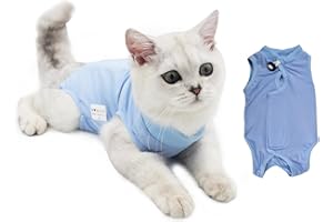 Catime Traje de Recuperación de Gato, Ropa de Mascotas Después de la Cirugía, Chaleco de Gatitos de Protección, E-Collar Alternativa para Heridas Abdominales o Enfermedades de la Piel (M, Azul)