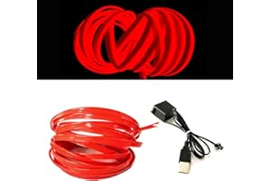 Balabaxer USB EL-Wire Rot, 5M/16.4FT Flexible Neonlichtröhre DC 5V Neonröhre Innenraumlichtleiste für Autoinnenraum, Lücke Dekorationsbeleuchtung.