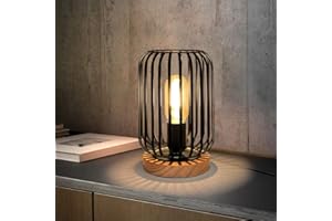 HHMTAKA Metal Cage LED Bedside Table Lamp Wooden Base Desk Lamp 22cm High Decorative Bedside Lamp with Edison Bulb for Bedroom Living Room Guest Room Weddings Parties Patio