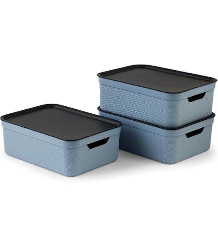 Jive Dekobox Lot De 3 Boîtes Rangement 5L Avec Couvercle - Plastique Recyclé Vert/Anthracite
