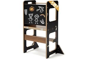 labebe Torre di apprendimento per Bambini, Montessori Learning Tower con Lavagna, 3 in 1 Pieghevole Multifunzionale Torre, Torre di apprendimento con Protezione antiribaltamento da 1 Anno-Nero