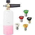 Pressure Washer Foam Cannon, 1L Adjustable 1/4" Quick Release Snow Foam Lance Gun Soap Dispenser Bottle with 5Pcs Pressure Washer Spray Nozzle Tips for Car Washing, Yard Cleaning