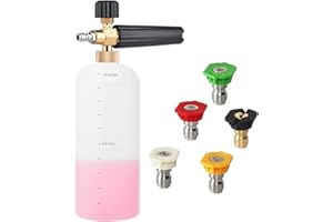 STONE BANKS Cannone a Schiuma per Idropulitrice, 1L 1/4" Sgancio Rapido Regolabile lavaggio a Getto Lancia Schiuma da Neve Erogatore di Sapone Bottiglia, 5 Pcs Spruzzo Ugello per Lavaggio Auto, Pulizia Giardino
