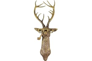 MOREASE 3D Stag Deer Head Wall Mount Ornament, Animal Heads for Wall Art Hanging Sculptures, Small Metal Wall Resin Art Wall Decor Ornament Waterproof Bronzed Resin Decorations for Home (Deer)