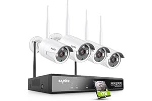SANNCE Kit Videosorveglianza WiFi Super HD 5MP NVR 8 Canali con 1TB HDD 4 Wireless Telecamera IP 3MP Intelligenti Microfono AI Rilevazione Umana Sistema di Sorveglianza Eseterno IP66-1TB HDD