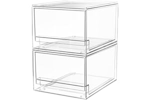 A-LuGei 2 Stücke 𝗦𝘁𝗮𝗽𝗲𝗹𝗯𝗮𝗿 Schubladen Organizer Schminktisch, 𝗧𝗿𝗮𝗻𝘀𝗽𝗮𝗿𝗲𝗻𝘁 Make up Organizer Schublade Kosmetik, Schubladenbox mit Deckel für Badezimmer Schrank Küchen Kühlschrank