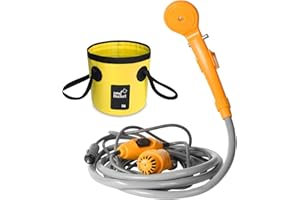 AUTOPkio 12V Outdoor Dusche, Camping Dusche Bewegliche Dusche-faltender Eimer-Installationssatz im Freien, kampierende Duschekopf-Steck für Auto, Reise, Garten, Strand Dusche (Gelb)