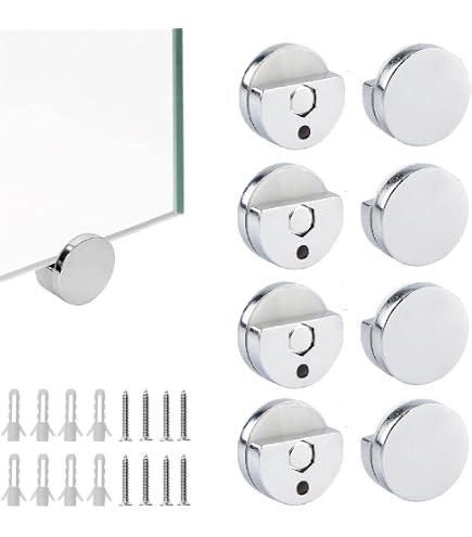 Set 20 Supporti Per Specchi – Clip Trasparenti E Metallo Per Vetro 6mm E 3mm Con Viti E Tasselli
