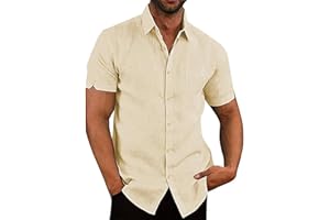 Friptspyg Uomo Camicia Lino Cotone a Maniche Corte vestibilità Regolare Casual Camicie Estive con Tasca