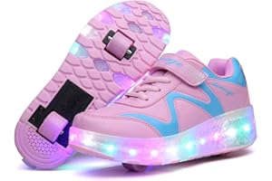 KOWO Scarpe LED,Scarpe da Skateboard a LED Light-UP,per Ragazze Unisex per Bambini,Ruote Doppie Singole,Luce 7 Colore Ricaricabili USB,Scarpe da Cross Sportive All'aperto