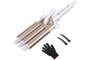 3 Fässer welleneisen, TOP4EVER lockenstab mit 3 stäben mit einstellbarer Temperatur, Welleisen Schnelle Heizung Große Welle für Lange/kurze Haare, Haar Styling Werkzeug 22mm