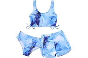 URMAGIC Girl's Swimsuits Bikini Set Shorts Girls 3 Piece Bathing Suit with Cover Up Beach Swimming Shorts for Teen Junior Girls 2 Pieces Swimsuit Swimming Shorts Size 9 10 11 12 13 Years