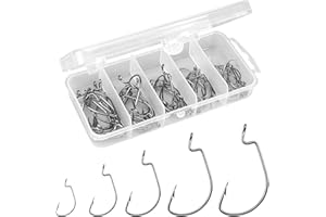 LUMINARYLAIR 50 Piezas Anzuelos de Pesca de Agua Salada en Línea, 1#, 2#, 1/0#, 2/0#, 3/0# Juego de Anzuelos de Pesca con Agua Salada, Anzuelos de Pesca Circulares de Tamaño con Caja de Almacenamiento