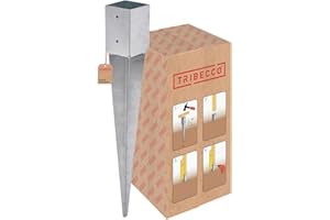 TRIBECCO Guaina per pali 101 x 101 mm, lunghezza 750 mm, zincata a caldo, manicotto per pali in legno quadrato, ancoraggio in acciaio