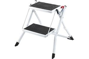 VEVOR Marche Pied Pliable Capacité 150 kg Escabeau à 2 Marches en Acier Tabouret Large Multi-usage avec Surface et Patins Antidérapants pour Adultes, Tout-petits, Maison, Cuisine, Bureau, Camping-cars