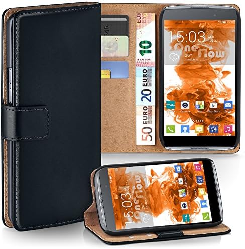 MoEx Book-style flip case compatible with Alcatel OneTouch Idol 3 4.7 | Card/money slots + stand, Black
