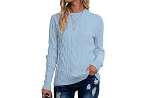 Breampot Women Cable Knit Jumper Casual Basic Long Sleeve Pullover Sweater Tops