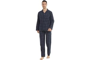 LANBAOSI Men's Pajama Sets Long Sleeve Checked Lounge Wear Set Flannel Pyjamas Plaid Top and Bottoms 2 Piece Winter Cotton Nightwear