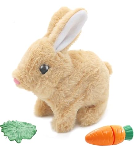 Coniglietto Giocattolo Realistico, Muove le Orecchie e Fa Versi, Giocattolo di Peluche Elettronico Interattivo Coniglio, Morbido Peluche con Luci e Suoni (Gary