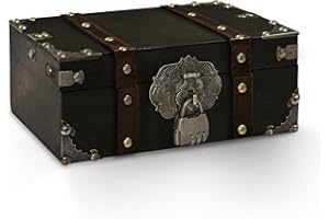 Feruchun Schatztruhe Holz,Vintage Schatzkiste mit Schloss,23x 16x 9.5cm Piratenschatztruhe,Schatztruhe Kindergeburtstag,Schatzkiste für Hochzeit Aufbewahrung Dekoration (Farbe 2)