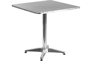 Flash Furniture Bistrotisch aus Aluminium – Eckiger Aluminiumtisch für Garten, Balkon und Außengastronomie – Pflegeleichter Gartentisch mit Standfuß – Silber