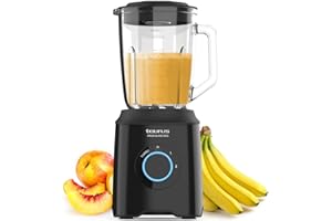 SOLAC Taurus - Batidora de Vaso Prior Glass | 1500W | 2 Velocidades + TURBO | Cuchillas 4 Filos Extraíbles | 2 Velocidades + TURBO | Diseño Negro Elegante | Seguridad Antideslizante | BPA Free