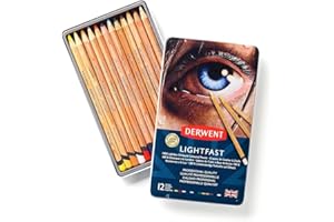 Derwent Lightfast - Set de 12 Crayons de Couleur, Mines Rondes Solides 4 mm, Texture Crémeuse, pour Dessin & Coloriage, Qualité Professionnelle (2302719)