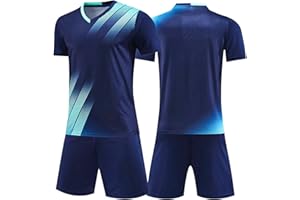 Keyck Kids Football Kits Boys Soccer Jersey Sets Quick Dry Breathable Gym Shorts and T-Shirt Set Mesh Sports Outfit for School PE Training Running Children 7-13 Years