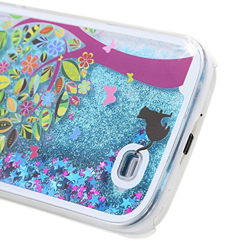 Für Samsung Galaxy S4 Hülle,Für Samsung Galaxy S4 Flüssigkeit Handyhülle,Funyye Luxus Luxuriös [Bunten Muster] Liebe Herzen Star Fließt Treibsand Durchsichtige Handytasche Glänzend Glitzer Diamond Diamant Fließen Flüssig Flüssigkeit Handyhülle Handy Hülle Case Tasche Crystal Case Durchsichtig Schutzhülle Etui Bumper Für Samsung Galaxy S4 + 1 x Frei Displayschutzfolie – Blau Glitter,Bunten Baum - 4