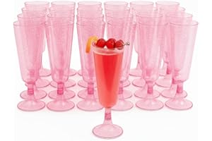 MATANA 50 Elegantes Copas de Champán de Plástico Rosa con Purpurina, 150ml - Flautas de Champagne para Bodas y Fiestas - Vasos Resistentes y Reutilizables para Cócteles, Postres