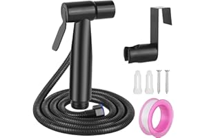 DMJJSD® Kit de douchette à main pour WC en acier inoxydable avec tuyau de 100 cm et support, pression réglable, kit de pulvérisation pour toilettes (noir)