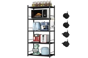 Solerconm Étagère de Rangement en Métal，Rangement à 5 Niveaux Meuble，Meuble de Rangement，Étagère de Cuisine，Salle de Bain，pour Cuisine,Salon,Balcon, Placard, Garde-Mange,Garage（Noir 5 Étagères）