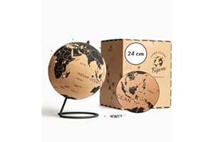 TRIPVEA® Weltkugel aus Kork 24cm - Vintage Globus kork - Dekorative Weltkarte zum Thema Reisen - Ideale Geschenk- und Deko Idee - Höhe = 24 cm