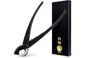 Wazakura Pince Coupe Branche Concave Incurvé, Outil Bonsaï Forgé à la Main au Japon, 200mm Acier Carbone Noir